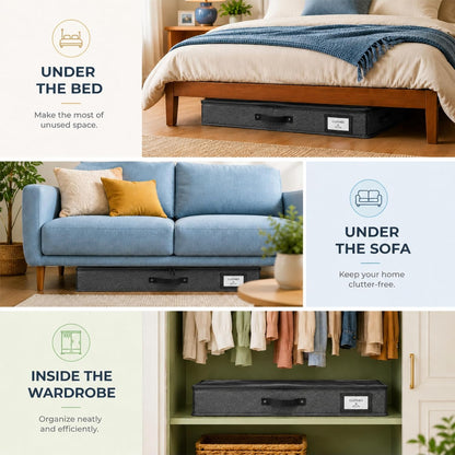 HOMELUX THEORY 2pc Low Profile Under Bed Storage Containers, Thin Under Couch Storage Organizer with Bins & Lids, Underbed Storage Box Ideal for Seasonal Clothes, Blankets, Fabric & Shoes (Ivory)