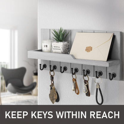 Rebee Vision Decorative Key Holder Wall Mount - Rustic Key Holder for Wall with Shelf and Mail Organizer for Living Room Decor - Home Essentials for Home Improvement (Brown, 3.54" x 10" x 7.28")