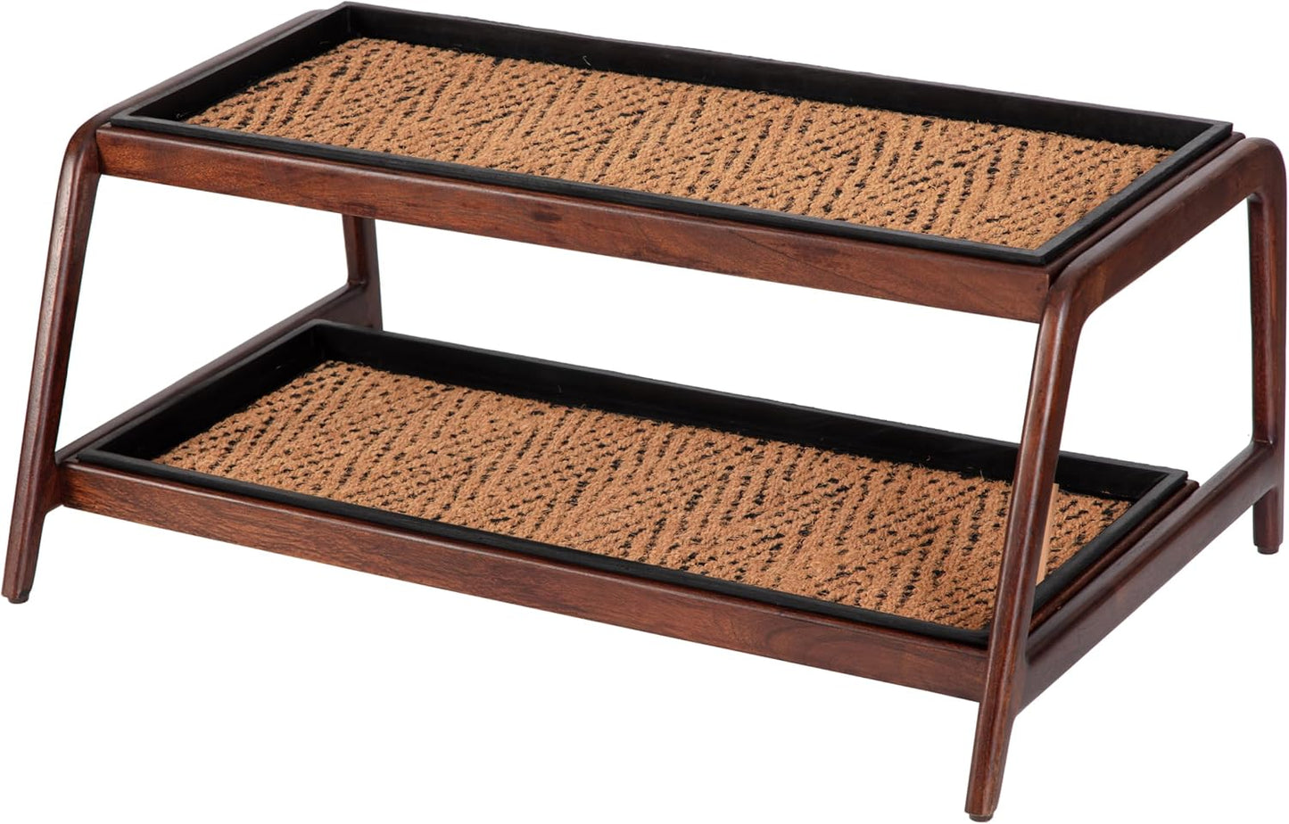Anji Mountain Heavy Duty Waterproof Wooden Shoe Storage Mat Organizer/Boot Storage Tray Multi Use for Entryway with Coir, Gray and Ivory Insert, 1 Tier, Fits 2 Pair (26.5" Wide)