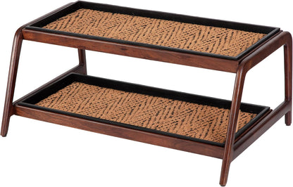 Anji Mountain Heavy Duty Waterproof Wooden Shoe Storage Mat Organizer/Boot Storage Tray Multi Use for Entryway with Coir, Gray and Ivory Insert, 1 Tier, Fits 2 Pair (26.5" Wide)