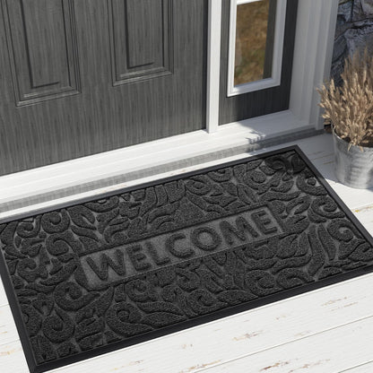 Yimobra Welcome Mat Outdoor 29.5x17, Waterproof Non-Slip Outdoor Mats for Front Door Outside Entrance, Low-Profile Entryway Mat Indoor for Garage Patio, Black