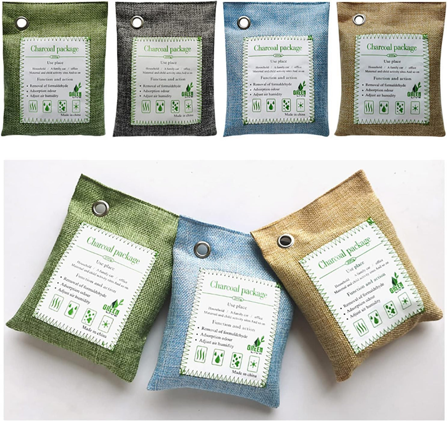 Bamboo Charcoal Bags Odor Absorber, 2 Packs 100g Charcoal Deodorizer Bags with Hooks, Nature Bamboo Charcoals Air Purifying Bags Activated Charcoals Odor Absorbers for Home Cars Pet Closet Bathroom