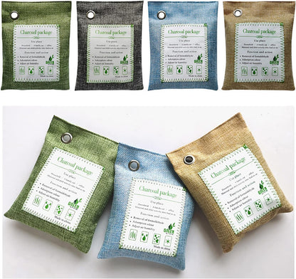 Bamboo Charcoal Bags Odor Absorber, 2 Packs 100g Charcoal Deodorizer Bags with Hooks, Nature Bamboo Charcoals Air Purifying Bags Activated Charcoals Odor Absorbers for Home Cars Pet Closet Bathroom