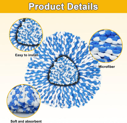 Mop Heads for O Cedar RinseClean 2 Tank Spin Mop System, 3 Microfiber Mop Head Refills and 3 Chenille Mop Pads,1 Scrub Brush, and 1 Mop Base with Mop Handle Set Combo