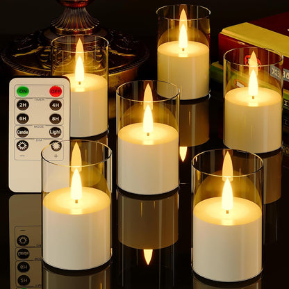 VIODAIM 12Pack Flickering Flameless LED Candles with Remote & Timer, Battery Powered - Small Pillar & Votive, Clear (2"X3")