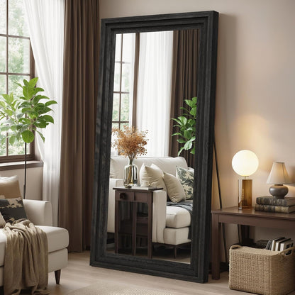 Full Length Mirror 71"x30", Large Solid Wood Frame Floor Mirror, Leaning Floor Mirror, Stable Frame, Shatterproof Glass, Modern Classic Style for Bedroom, Living Room, Entryway