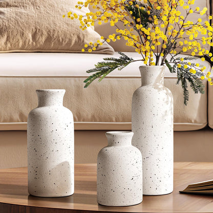 LE TAUCI Ceramic Vase Set of 3, Matte Flower Vases for Fresh or Dried Flowers, Modern Farmhouse Home Decor for Coffee Table, Mantel, Shelf, Entryway, Speckled White