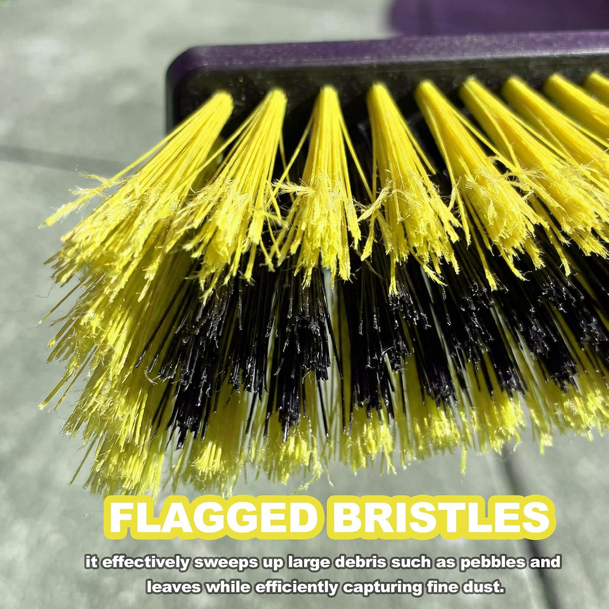 18" Heavy Duty Push Broom - 61" Adjustable 4-Section Metal Handle Stiff Flagged Hard Bristles Indoor Outdoor Floor Broom for Garage Patio Concrete Deck Shop Warehouse (Yellow, 18inches Wide)