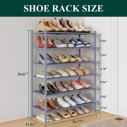 Smiry Bamboo Shoe Rack, 3 Tier Free Standing Wooden Shoe Organizer, Stackable Wood Shoe Storage Shelf for Closet, Entryway, 5 Horizontal Slats, 26.8"x11"x18.3", Natural