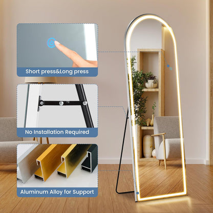 OLIXIS 64"x 21.5" Arched Mirror Full Length, Full Body Mirror with Stand, Hanging or Leaning for Wall, Floor Standing with Shatter-Proof Glass for Bedroom, Living Room, Long, Black