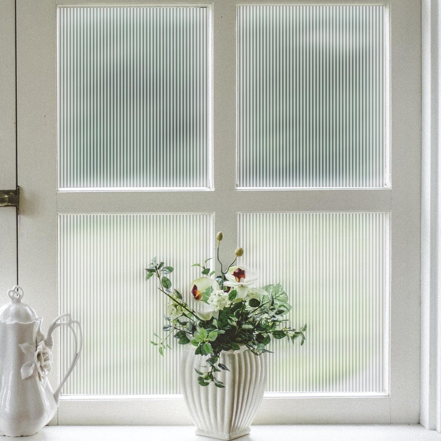 VELIMAX Reeded Glass Window Film, Window Privacy Film, Frosted Window Vinyl, 3D Decorative Decals Non Adhesive for Bathroom Living Room 17.7x78.7 inches
