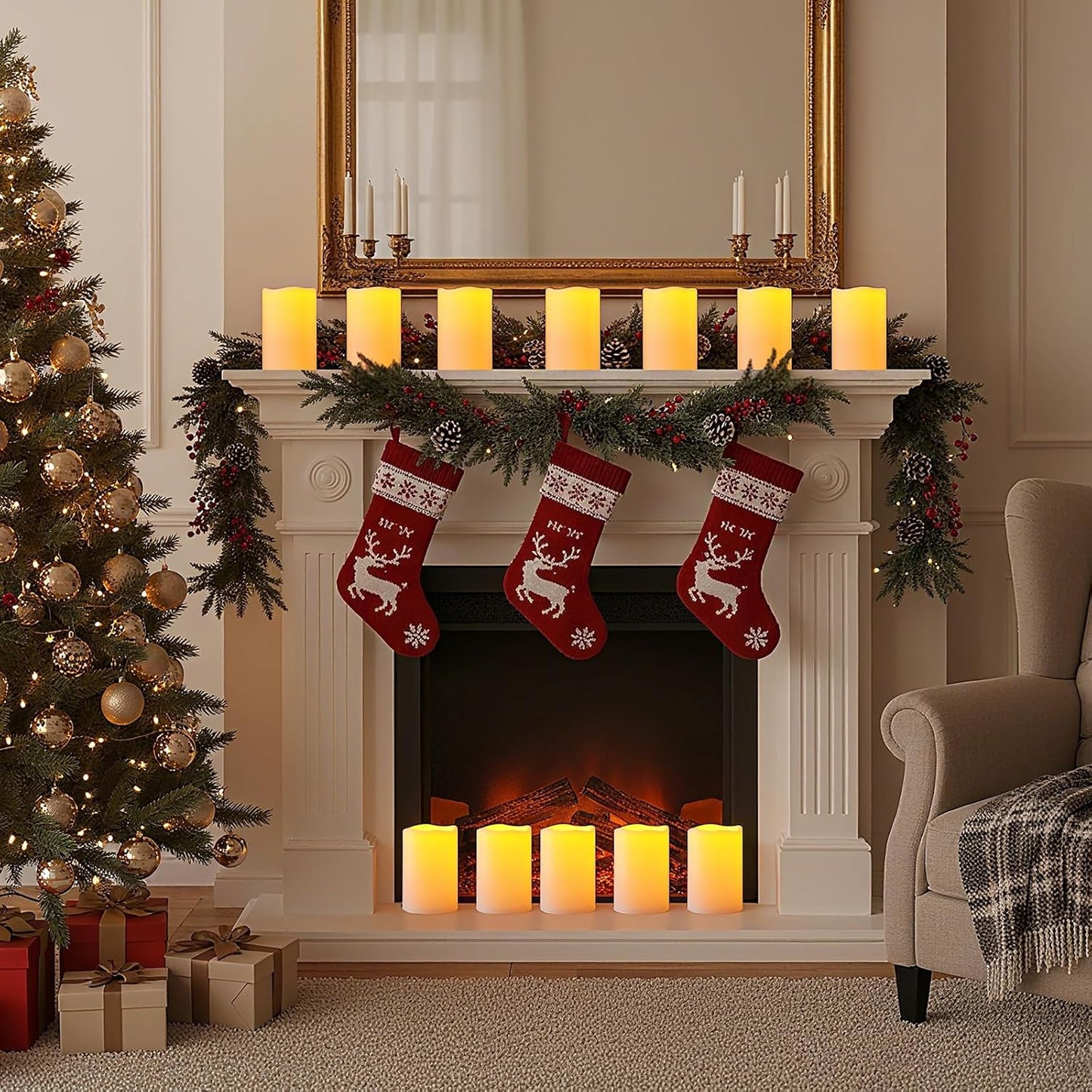 Amagic 3 Pack 4"x 6"8" 10" Outdoor Plastic Electric flameless Candles with Remote Control and Timer, Battery Operated Flickering LED Pillar Fake Candle for Home, Wedding Decor, Ivory
