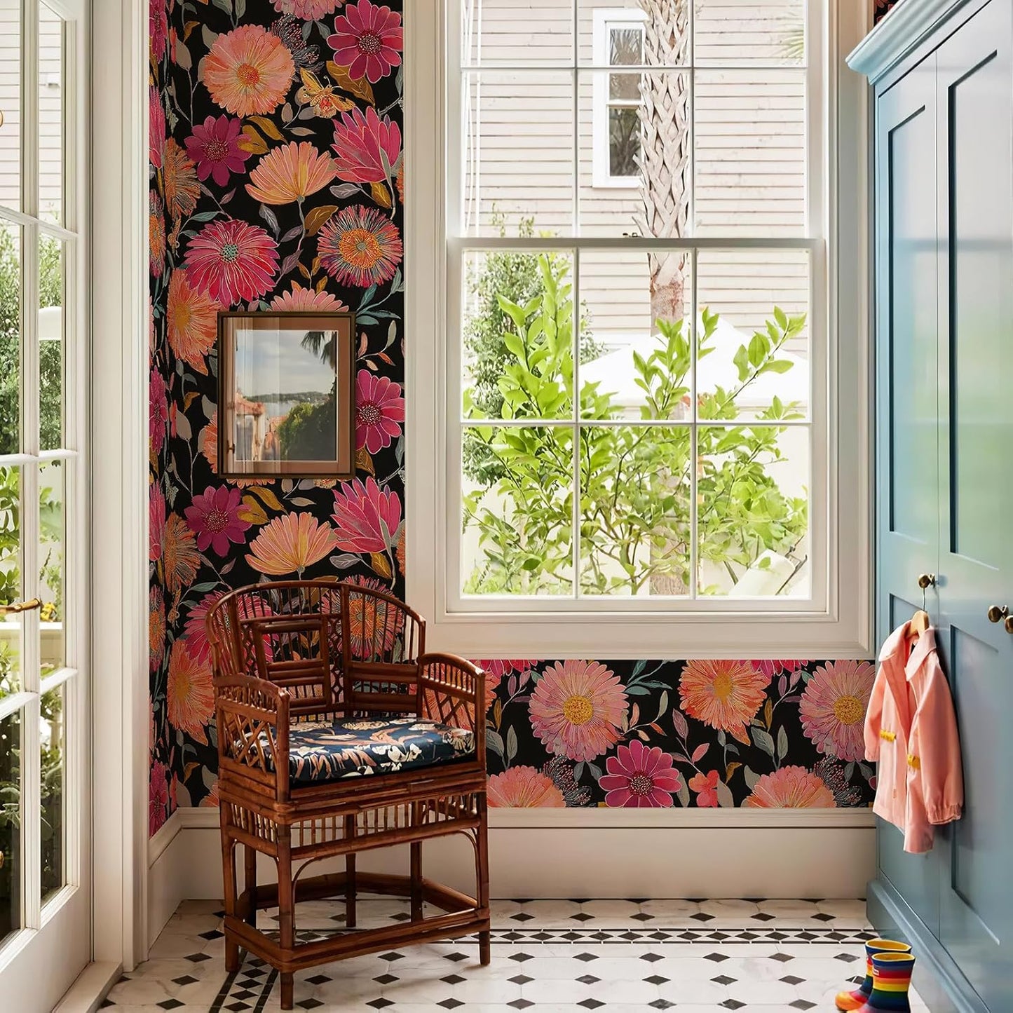 Simon&Siff Floral Wallpaper Peel and Stick Boho Contact Paper Removable Self Adhesive Waterproof Wall Paper for Cabinets Bedroom Decorative 17.3" x 120"