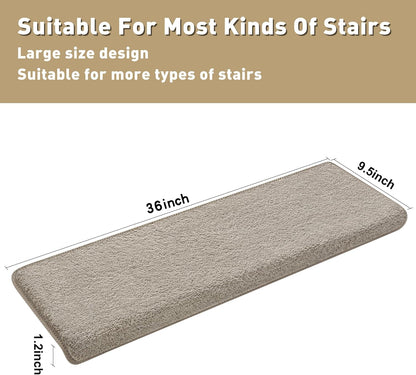PURE ERA Carpet Stair Treads Ultra Plush 9.5" X 30"Soft Bullnose Indoor Stair Protectors Pet-Friendly Non-Slip Skid Resistant Tape Free Washable Reusable(2 Pieces,Brown)