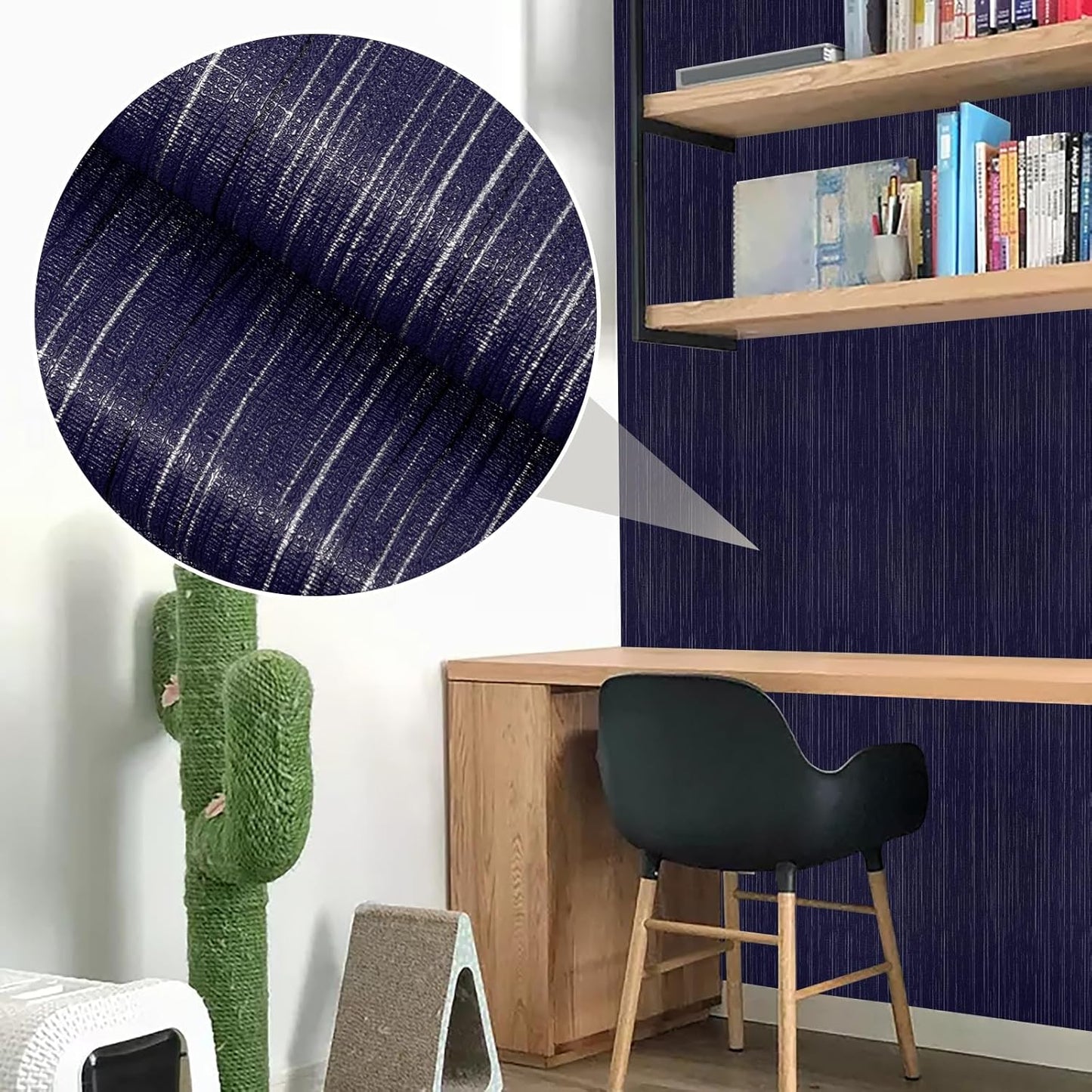 Light Blue Peel and Stick Grasscloth Texture Wallpaper 15.7"x120" Vintage Wallpaper Removable Waterproof