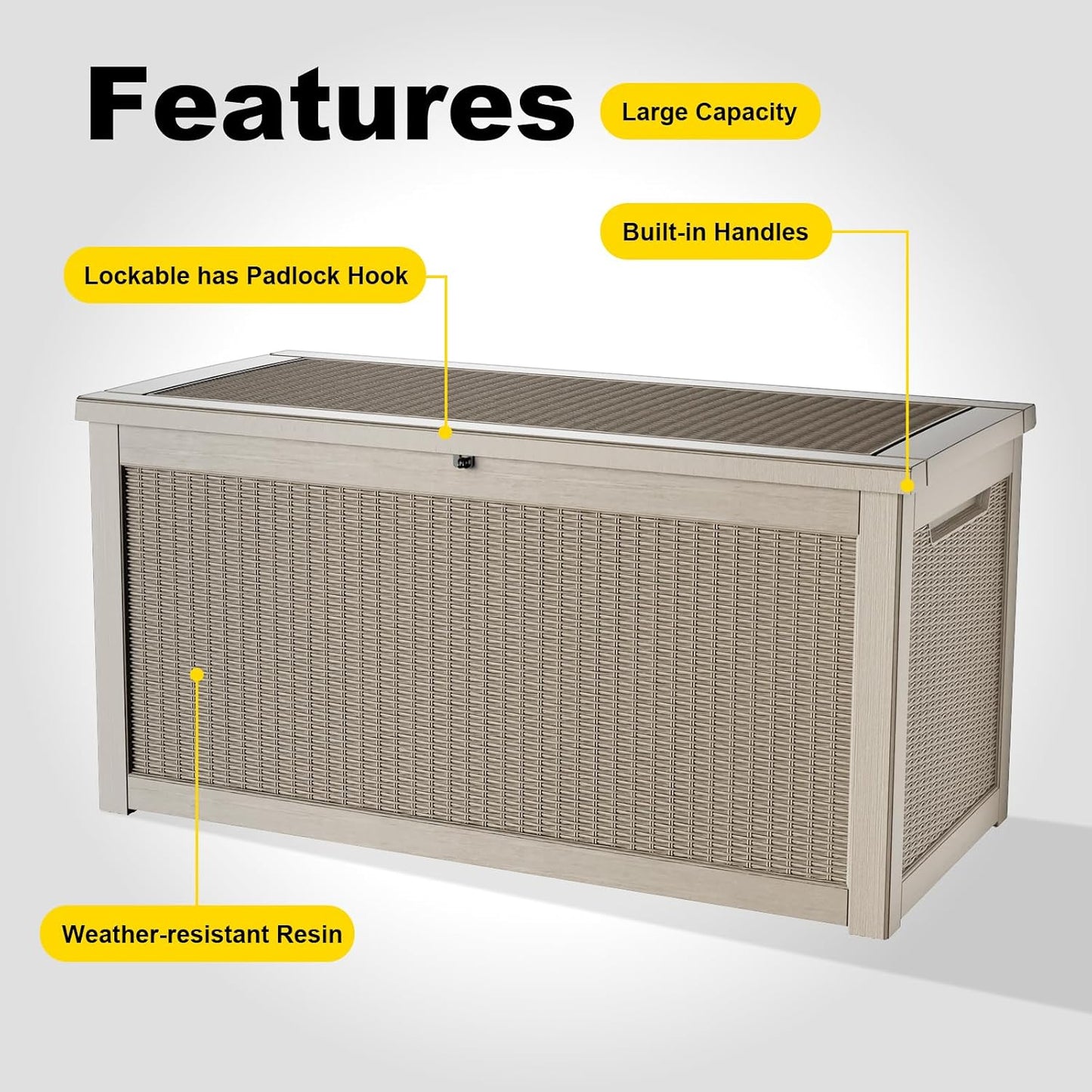 320 Gallon Waterproof Outdoor Storage Box, UV Resistant Resin Deck Box with Hydraulic Rod for Reinforced Stability, Perfect for Patio, Garden, and Pool（Black，320 Gallon）