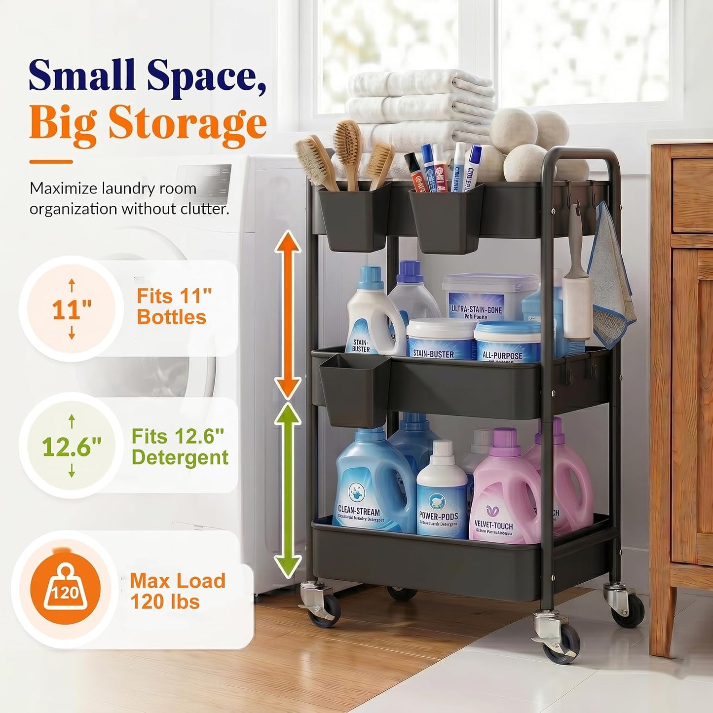2 Tier Small Rolling Cart Metal with Wheels, White Under Desk Storage Cart on Wheels, Short Utility Roller Caddy Carts Organizer for Art,Craft,Pantry,Bathroom, Two Tiered Shelf Trolley,22 Inches Tall