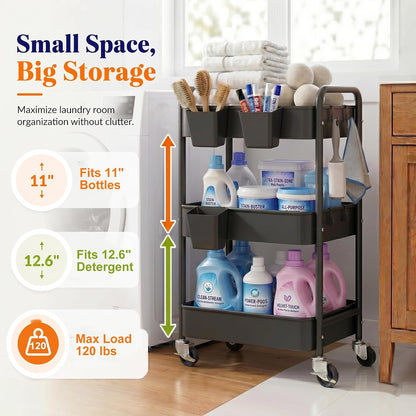 2 Tier Small Rolling Cart Metal with Wheels, White Under Desk Storage Cart on Wheels, Short Utility Roller Caddy Carts Organizer for Art,Craft,Pantry,Bathroom, Two Tiered Shelf Trolley,22 Inches Tall