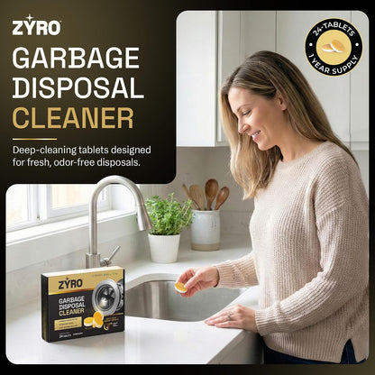Zyro Garbage Disposal Cleaner Tablets – 24 Pack | Kitchen Sink Drain Cleaner & Deodorizer | Eliminates Odors | Fights Grease & Food Buildup | Foaming Citrus Fresh | 1 Year Supply