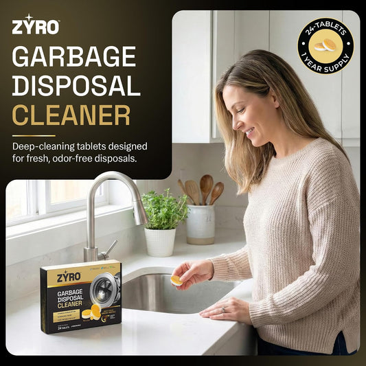Zyro Garbage Disposal Cleaner Tablets – 24 Pack | Kitchen Sink Drain Cleaner & Deodorizer | Eliminates Odors | Fights Grease & Food Buildup | Foaming Citrus Fresh | 1 Year Supply