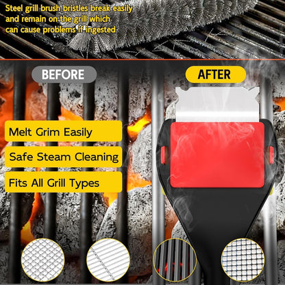 Bristle Free Grill Brush with Scraper, 4 Cleaning Head BBQ Grill Cleaning Brush, Dishwasher-Safe Grill Cleaner Tool for Gas,Charcoal,Ceramic
