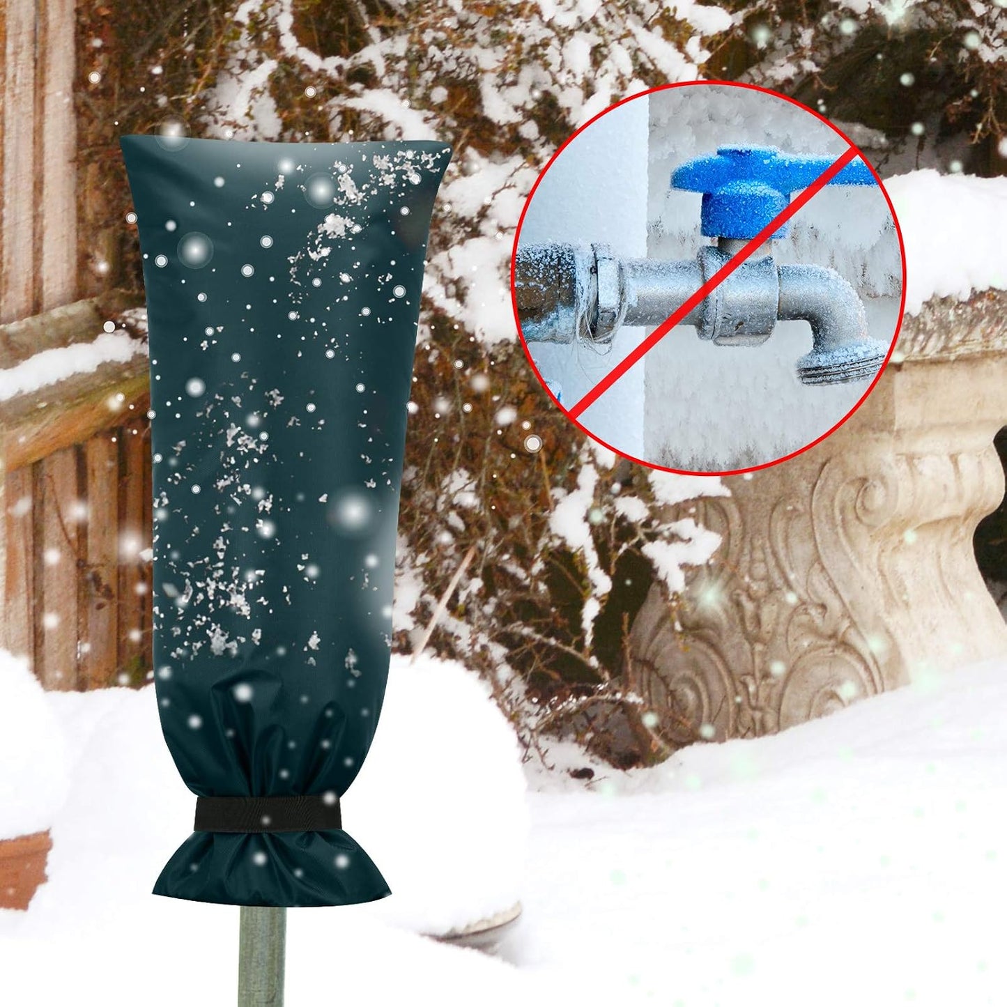Frienda Outdoor Faucet Cover for Winter Freeze Protection 25'' x 10'' Winter Outside Large Backflow Preventer Insulation Spigot Hose Bib Cover for Garden Lawn Faucet Yard Hydrant(Green,2 Pieces)
