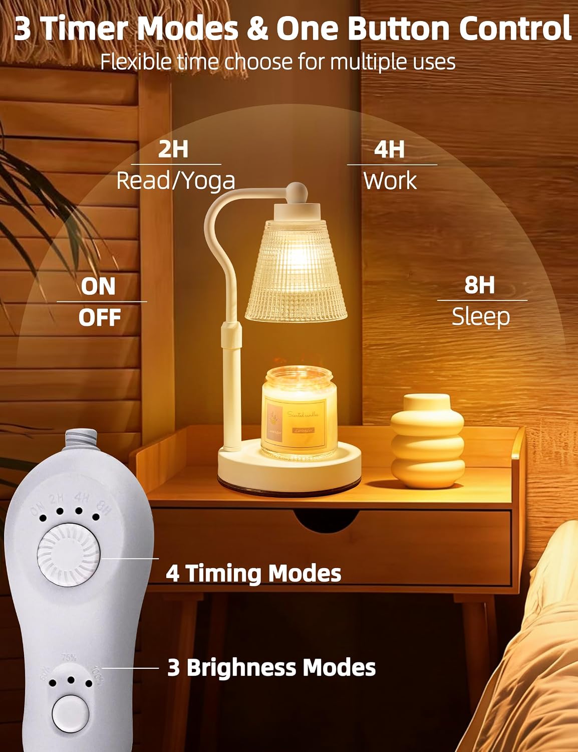 Candle Warmer Lamp for Jar Candles, Height Adjustable & Dimmable with 2/4/8H Timer, 2*50W Halogen Wax Melter Warmer for Home Office Décor, Flameless & Smokeless, Gift for Women Mom, Black-Clear/1 Pack