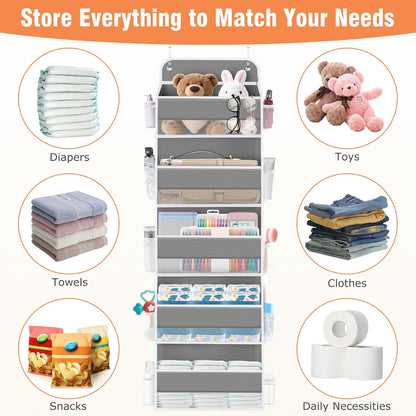 WISELIFE Over The Door Organizer Storage 4 Shelves Large Capacity Hanging Bedroom Storage Solution with 6 Side Pockets for Dorm Bathroom Pantry Nursery and Baby Essentials Holds up to 40 Lbs (Black)