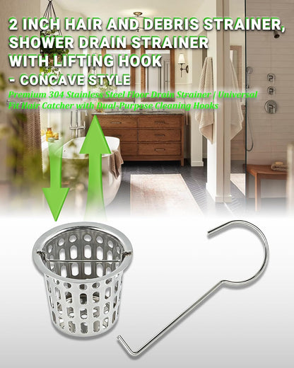 2 Pcs Shower Drain Strainer Hair Catcher, 304 Stainless Steel Drain Strainer Compatible with Oatey Designline Linear & Square Shower Drains with Drain Grate Lifting Key, Vertical Hook Style