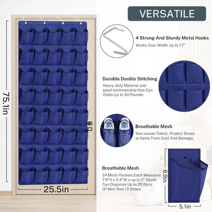 40 Large Mesh Pocket Over the Door Shoe Organizer,Hanging Shoe Rack for Door,Hualleko Shoes Organizer Hanger with Large Capacity, Shoes Storage Holder Sturdy Non-woven Fabric - Stores 20 Pairs (White)