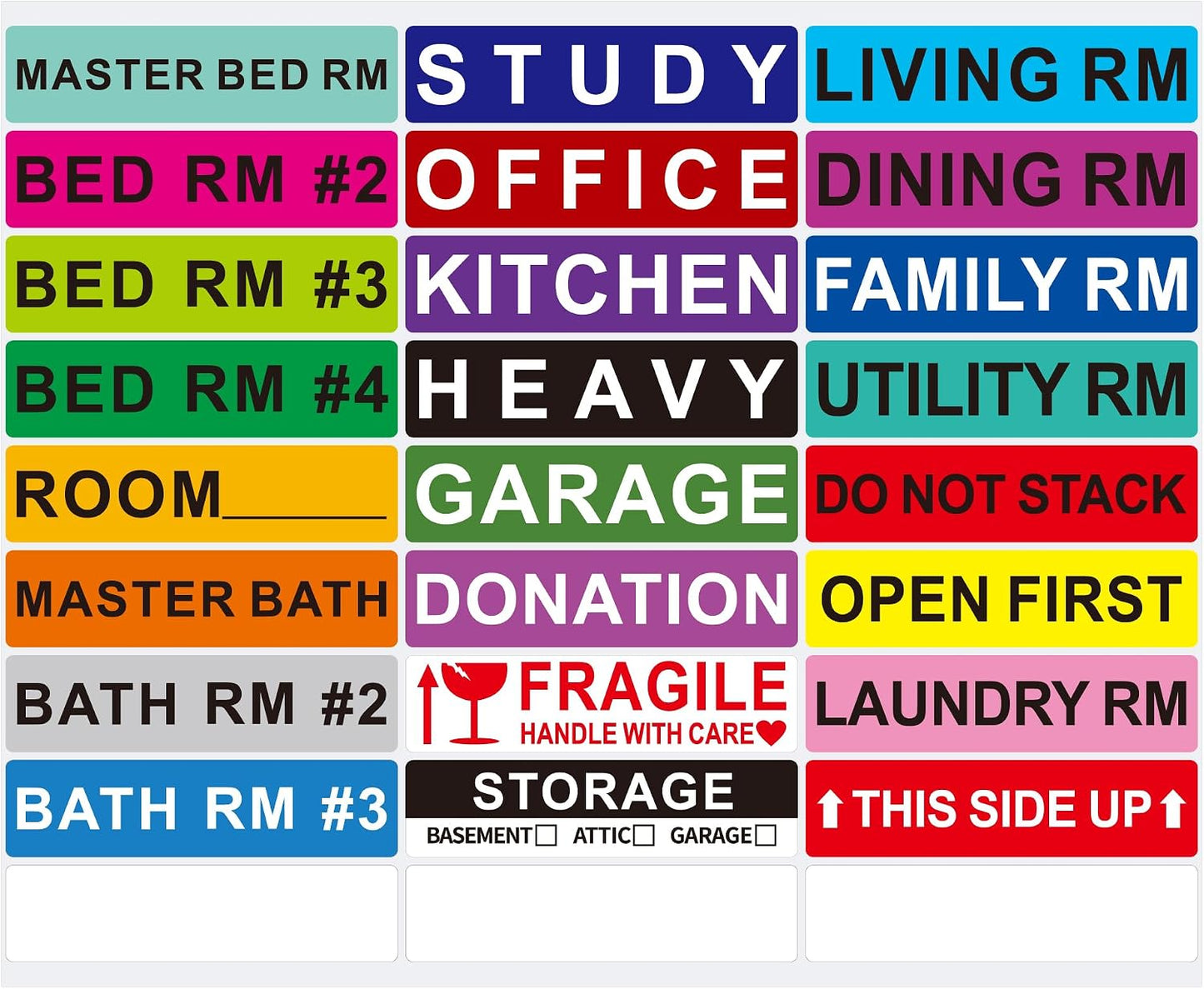 140 Pcs Home Moving Color Coding Labels, Livingroom, Bedroom, Kitchen, Dining Room, Bathroom Label, 14 Spaces Sticker/Sheet（10 Sheets） 1×4 Inch
