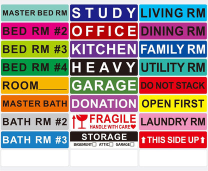 140 Pcs Home Moving Color Coding Labels, Livingroom, Bedroom, Kitchen, Dining Room, Bathroom Label, 14 Spaces Sticker/Sheet（10 Sheets） 1×4 Inch