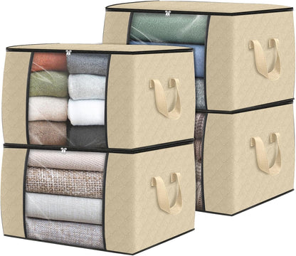 Fab totes 6 Pack Storage Bags for Clothes and Blanket, Foldable Closet Organizers and Storage with Zippers, Clear Window and Handles, Fabric Storage Bins for Sweater, Comforter, Bedding,Linen Sheets