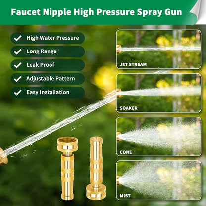 AUTOMAN Brass Hose Nozzle - High Pressure Jet Nozzle 4 Count (2 Set), Heavy Duty Water Hose Sprayer Sweeper with Hose Shutoff Valve, 3/4” GHT Nozzles for Garden Hose, Car Wash, Extra 10 Rubber Washers