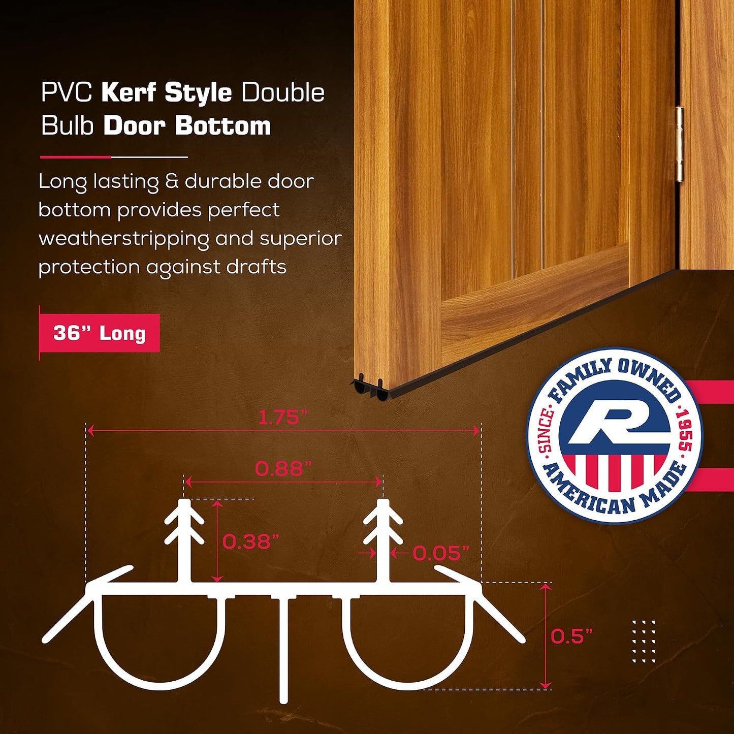 36" Kerf Slide-in Double Bulb Seal Weatherstrip Door Bottom – Durable Seal for Energy Efficiency & Draft Protection (Black)
