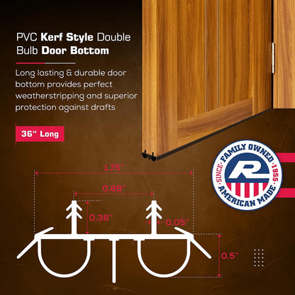 36" Kerf Slide-in Double Bulb Seal Weatherstrip Door Bottom – Durable Seal for Energy Efficiency & Draft Protection (Black)