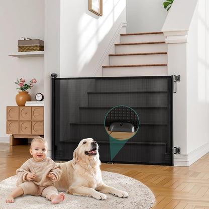 Babepai Retractable Baby Gates Extra Wide | 55" Wide x 34" Tall Dog Gates for Stairs | Indoor/Outdoor Use | Child Gates for Doorways, Deck, Porch, Hallways, Patio - Gray