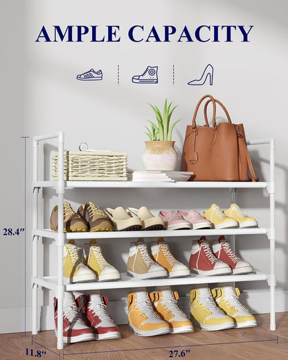 Kitsure Shoe Rack - 3-Tier Shoe Organizer, Shoe Rack for Closet, Entryway, Bedroom, Easy- Assembly Storage Shelf with Side Handles, 27.6" Wide - 3 Tiers, Grey