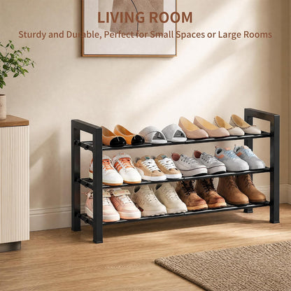 2 Tier Shoe Rack - Expandable Shoe Organizer for Closet, Adjustable Metal Shoe Shelf Storage, Stackable Long Shoe Stand Holder for Garage, Entryway, Door Entrance