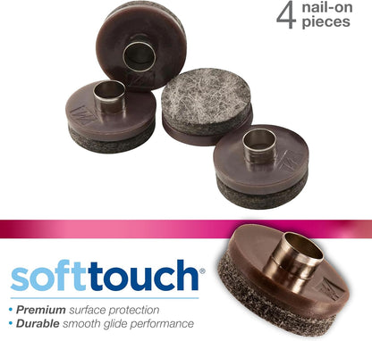 softtouch 7/8" Round Nail On Heavy Duty Felt Furniture Pads for Wood Furniture, Protect Hard Floor Surfaces from Scratches, Brown (8 Pack)