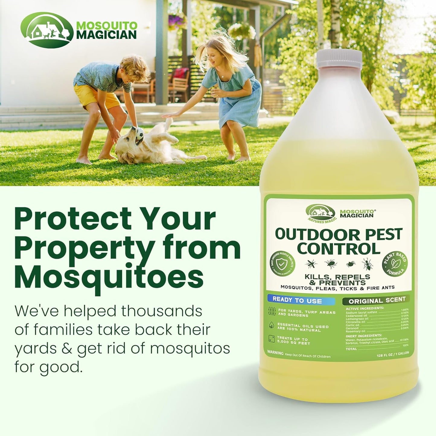 Mosquito Magician Ready-to-Use Mosquito Yard Spray 2 Gal (original scent) – Kills Mosquitoes, Fleas & Fire Ants, Repels & Prevents Ticks – Essential Oil Formula for Sprayers, Foggers & Misting Systems