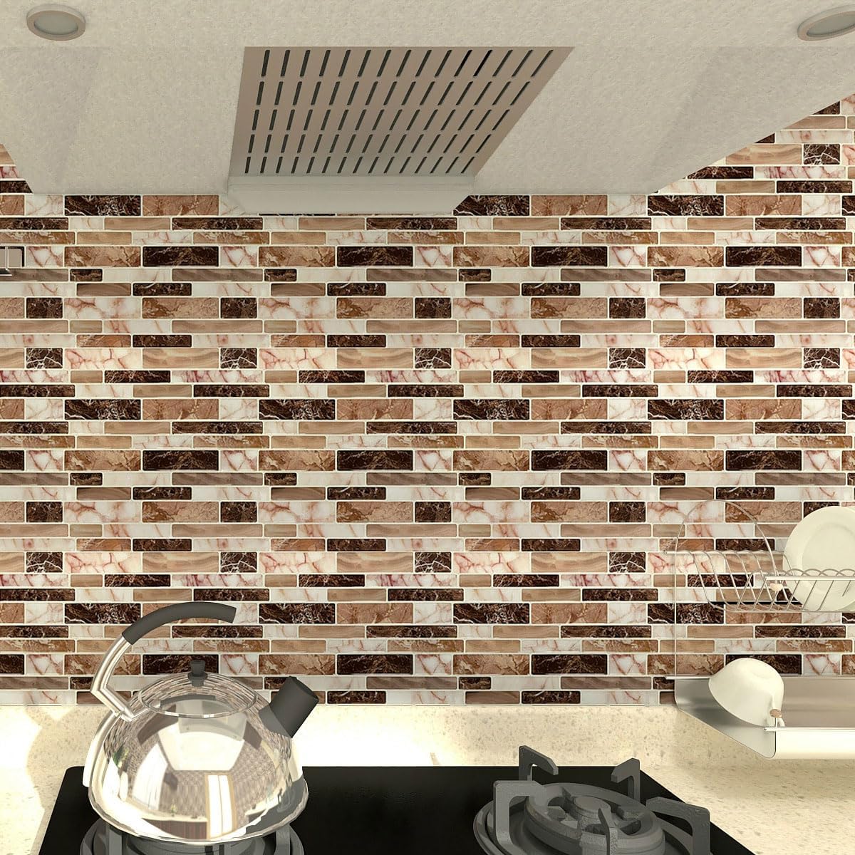 WOWSTAR 10-Sheet Peel and Stick Backsplash Tile for Kitchen, Back Splash Stick On Tiles for Kitchen Wall (Grey and Blue)