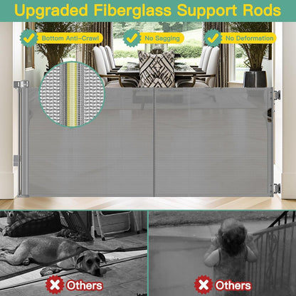 Reinforced 60" Wide Retractable Baby Gates with Upgraded Rods - Bottom Anti-Escape, 5 ft Mesh Baby Gate Retractable Dog Gate Indoor Pet Gate Retractable Stair Gate Outdoor Retractable Gate, Black