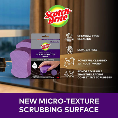 Scotch-Brite Scratch-Free Glass Cooktop Pads, Chemical Free Cleaning for Glass Stovetops, Tackle Burnt-On Messes, 2 Cleaning Pads