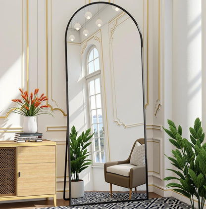 Prywot Arched Full Length Mirror, 70"x26" Free Standing Floor Mirror, Modern Full Body Mirrors with Stand, Wall Mirrors with Aluminum Alloy Frame for Bedroom,Living Room, Gold