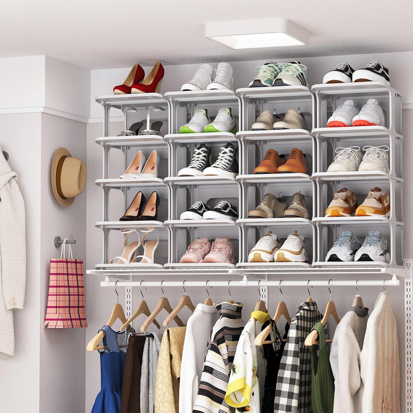 HAIXIN Vertical Narrow Tall Shoe Rack for Front Door Entrance, 7-Tier Sturdy Stackable Shoe Rack Organizer for Closet Entryway, Corner Shoe Storage Shelf Shoe Cubby