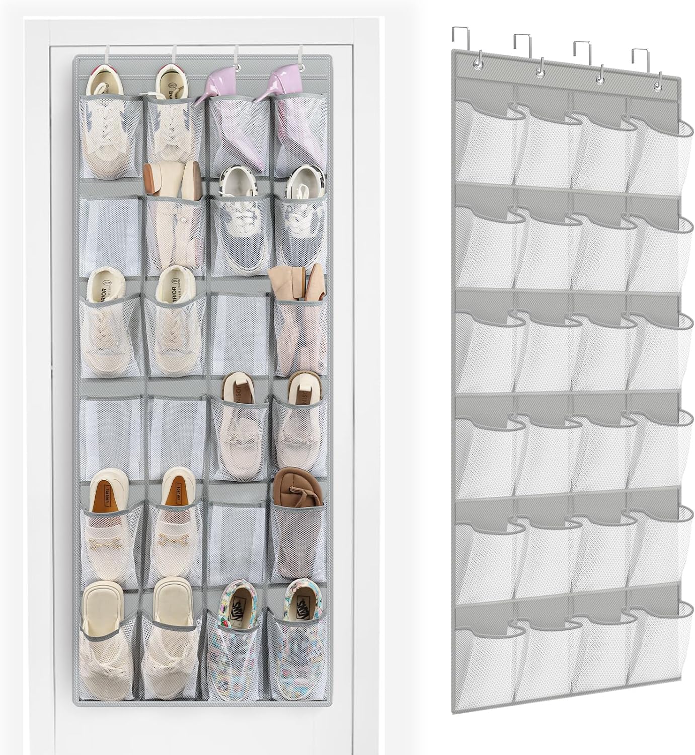 FENTEC 40 Large Pockets Over The Door Shoe Organizer, Mesh Hanging Shoe Organizer Shoe Rack for Closet Mesh Closet Shoe Holder, Over Door Organizer, Shoe Organizer for Wall, Grey, 1 Pack