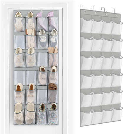 FENTEC 40 Large Pockets Over The Door Shoe Organizer, Mesh Hanging Shoe Organizer Shoe Rack for Closet Mesh Closet Shoe Holder, Over Door Organizer, Shoe Organizer for Wall, Grey, 1 Pack