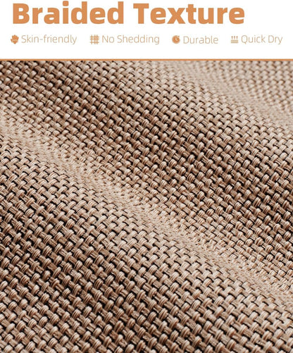 PADOOR Non-Slip Bath Mat With Rubber-Backing, Braided Absorbent Machine Washable Thin Rug for Bathroom Floor, Quick Dry, Fits Under Door, 17''x24'' Beige