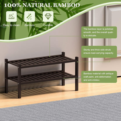ROMGUAR CRAFT 3 Tier Bamboo Shoe Rack for Closet Free Standing Wood Shoe Shelf Storage Organizer for Entryway Small Space Stackable 27"x11"x20" (Natural)
